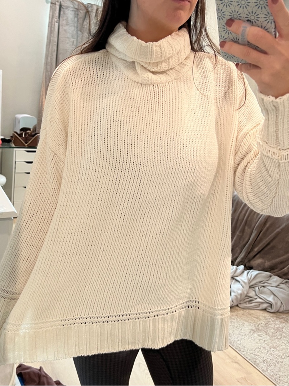 aerie Cream Turtleneck Knit Sweater